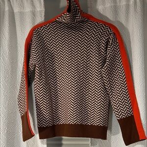 Stylish Brown Chevron and Orange Women's Turtleneck Sweater